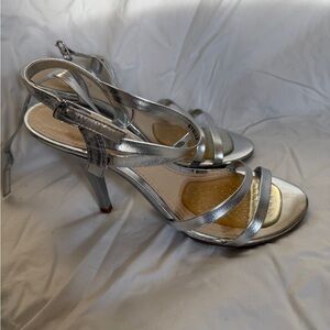 Aldo Metallic Silver Strappy Heels